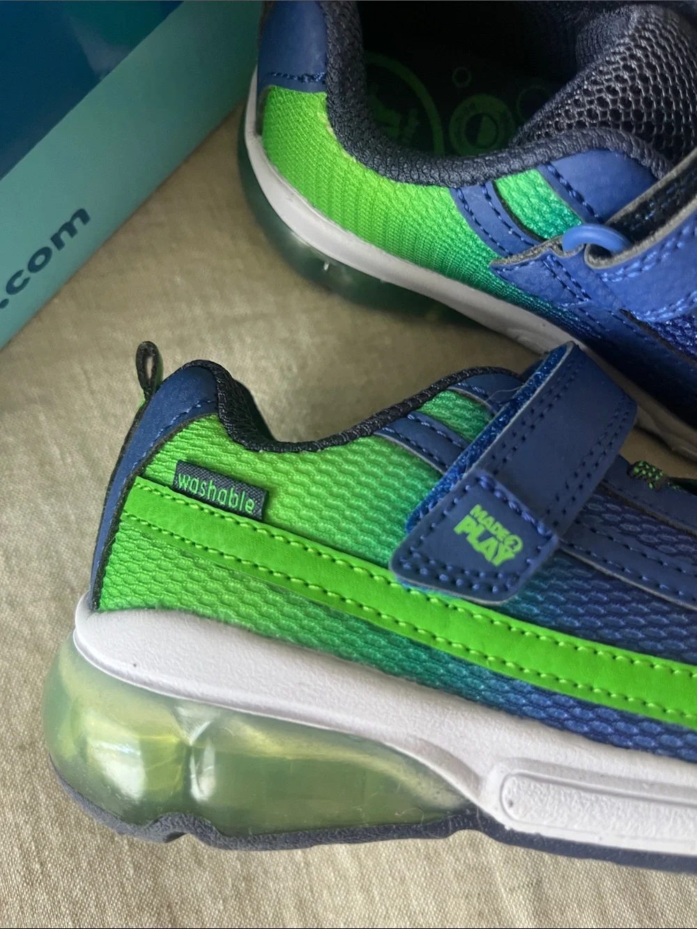 NIB Stride Rite Navy and Bright Green Light-Up Sneakers